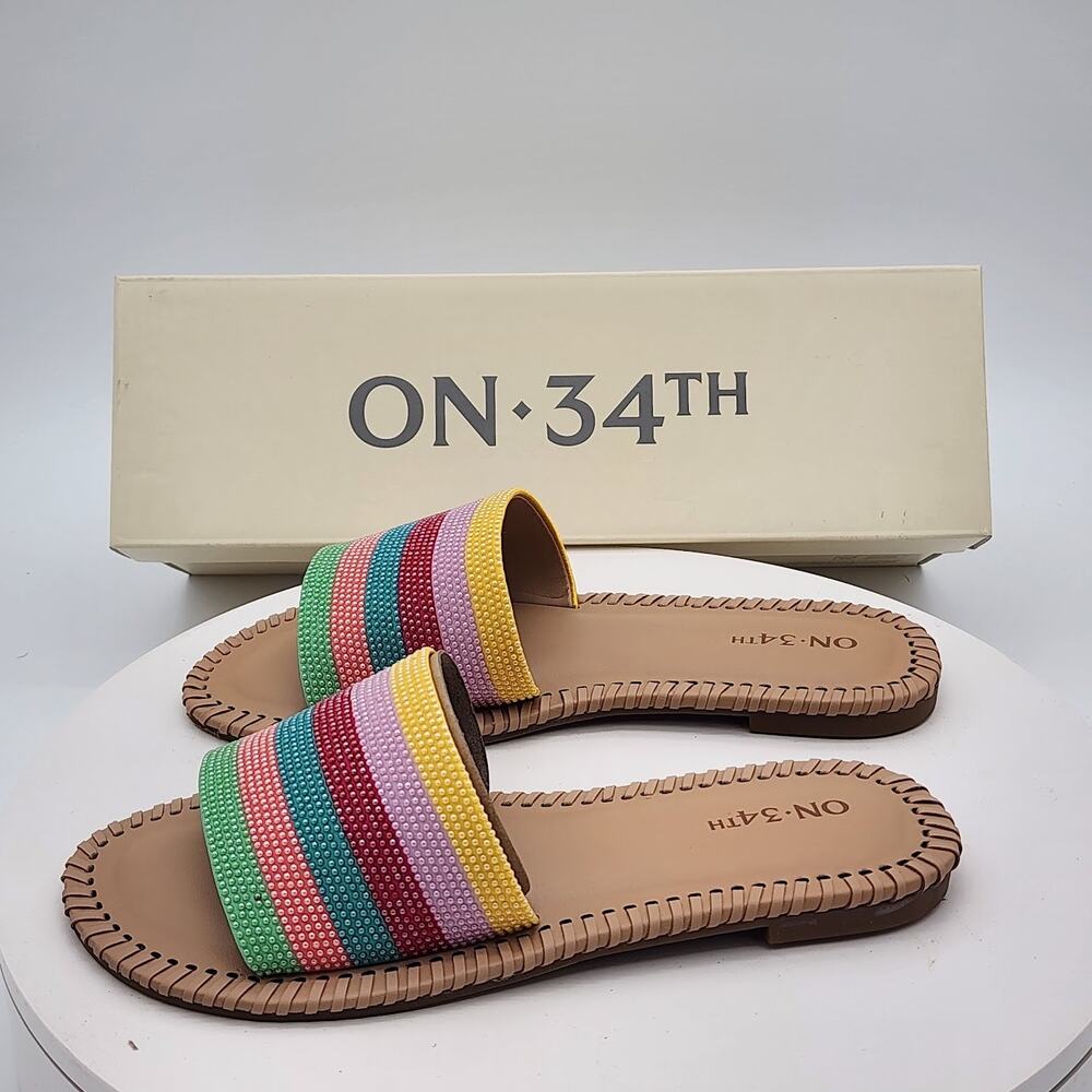 ON 34th Mavis Multi Stripe Women's Colorful Slide Sandals Size 5 M - Picture 6 of 8